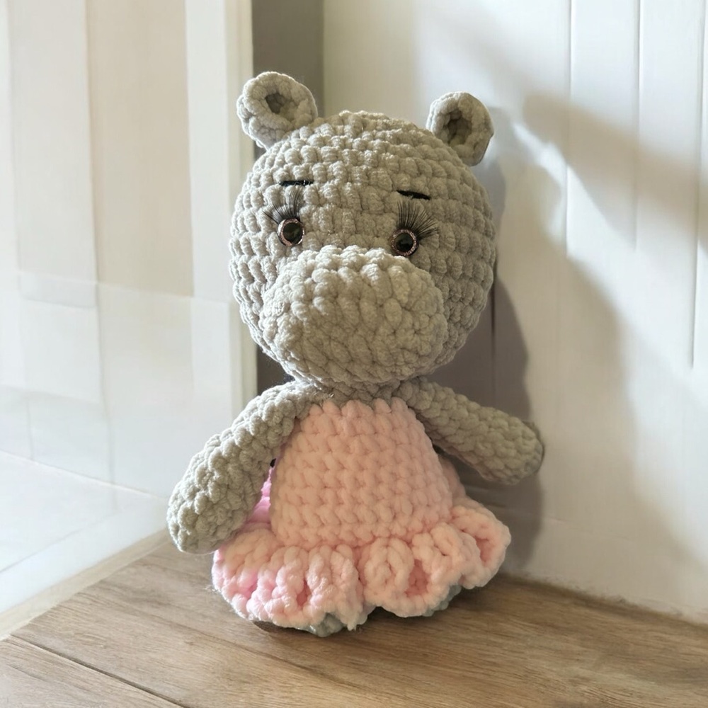 Handmade crochet hippo ballerina
